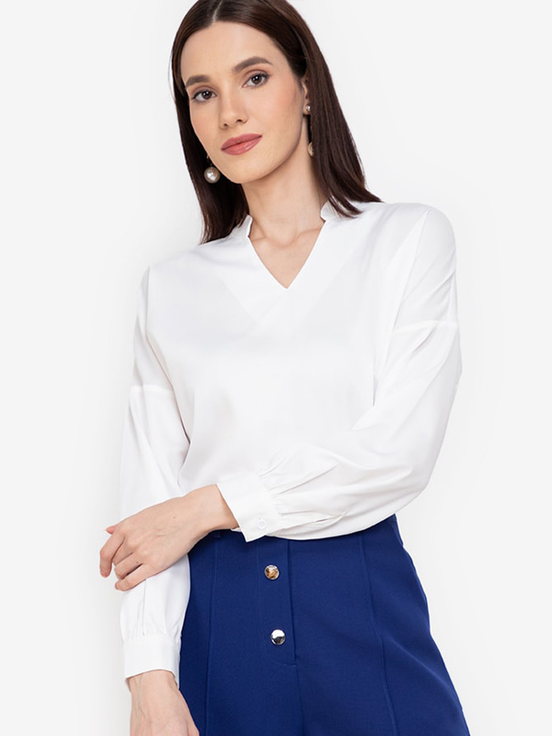 

ZALORA WORK White V-Neck Boxy Formal Top