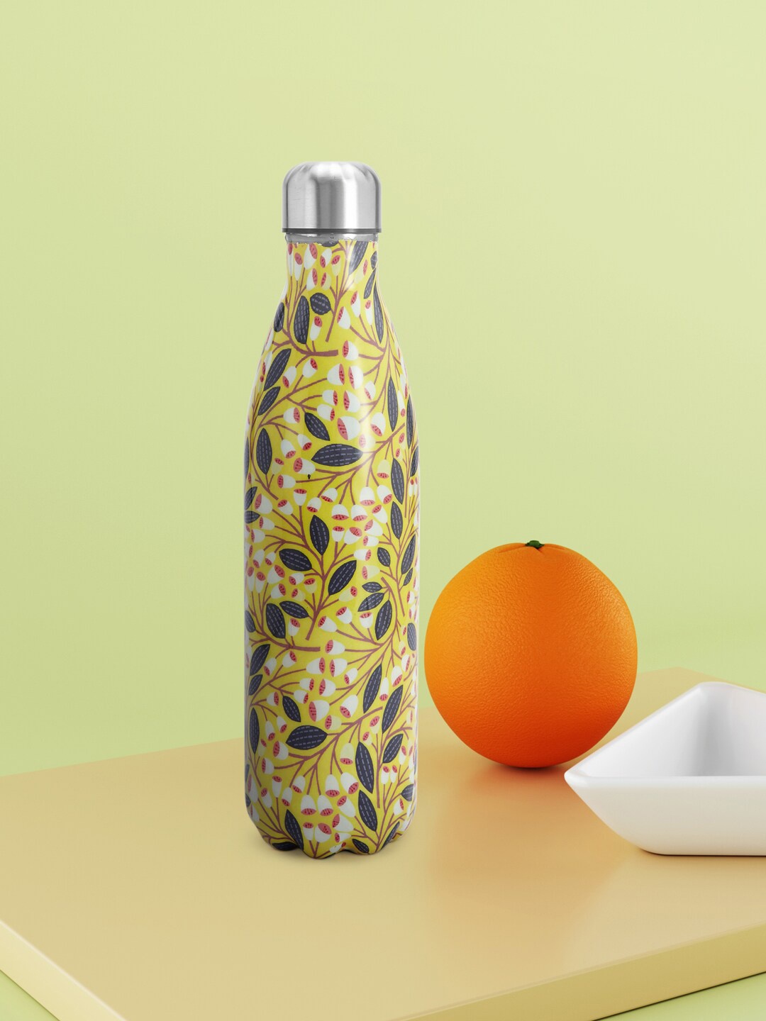 

Living scapes by Pantaloons Yellow & White Printed Stainless Steel Water Bottle