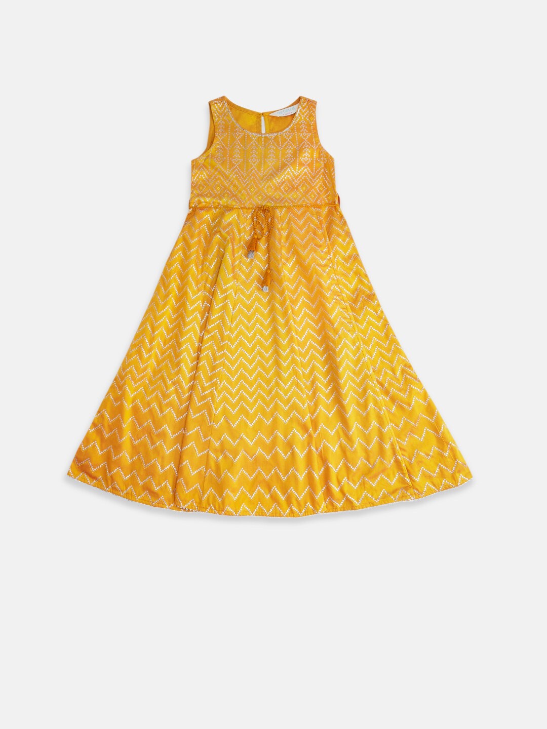 

AKKRITI BY PANTALOONS Girls Mustard Yellow Ethnic A-Line Dress