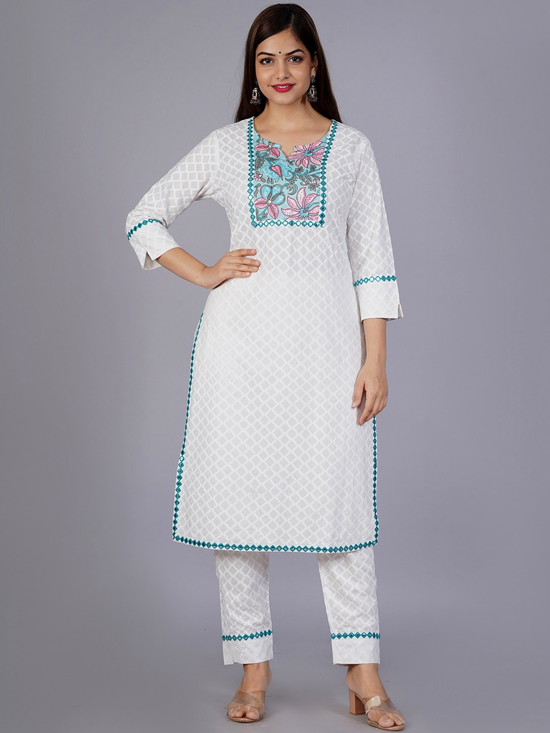 Kurtipedia Women Blue Floral Printed Kurta with Palazzos & With Dupatta