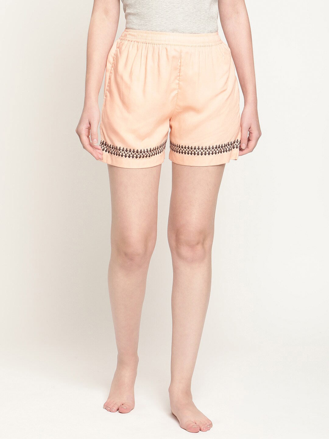 

COASTLAND Women Peach-Coloured & Black Printed Lounge Shorts
