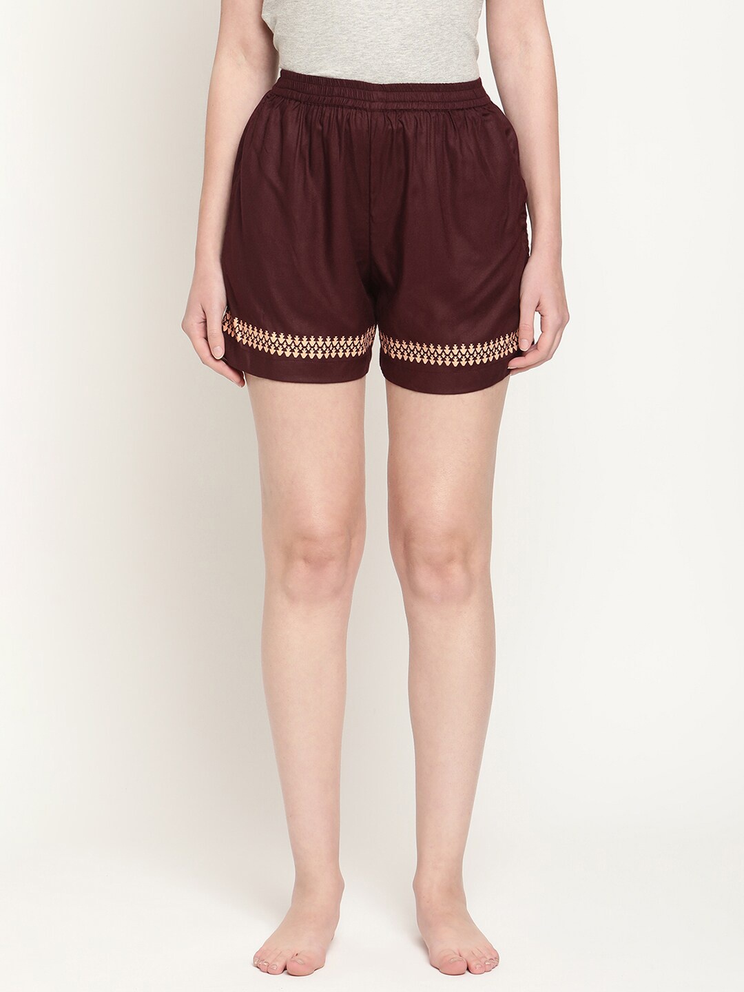 

COASTLAND Women Maroon & Golden Lounge Shorts
