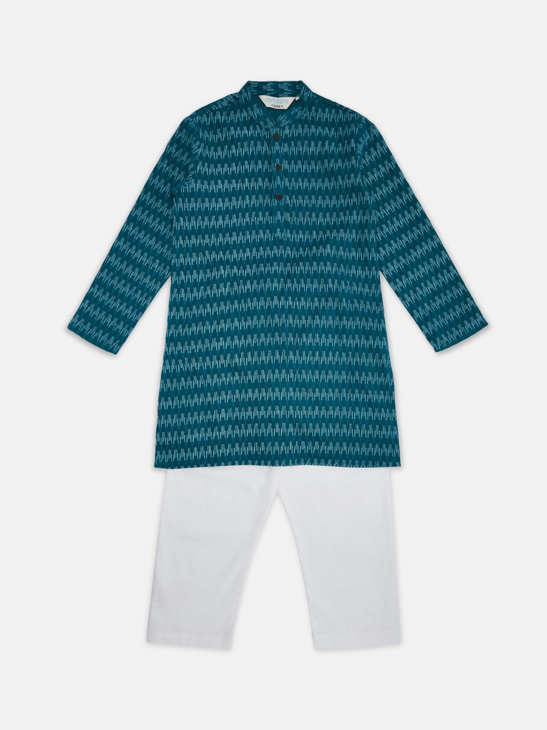 

indus route by Pantaloons Boys Teal Green Printed Pure Cotton Kurta with Pyjamas