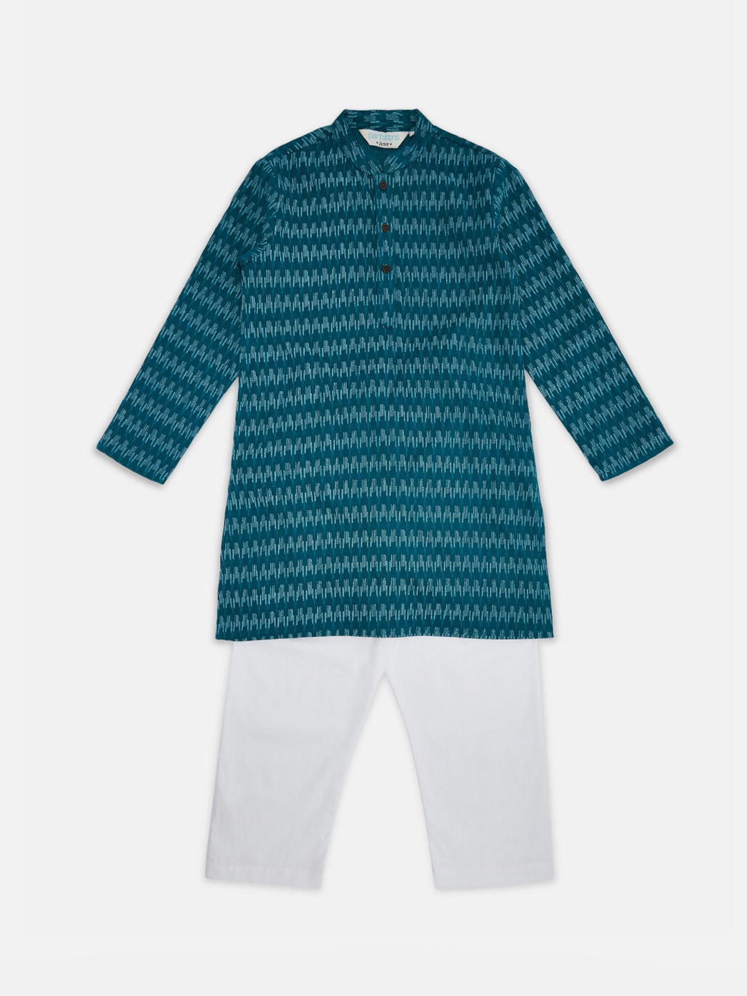 

indus route by Pantaloons Boys Teal Printed Pure Cotton Kurta with Pyjamas