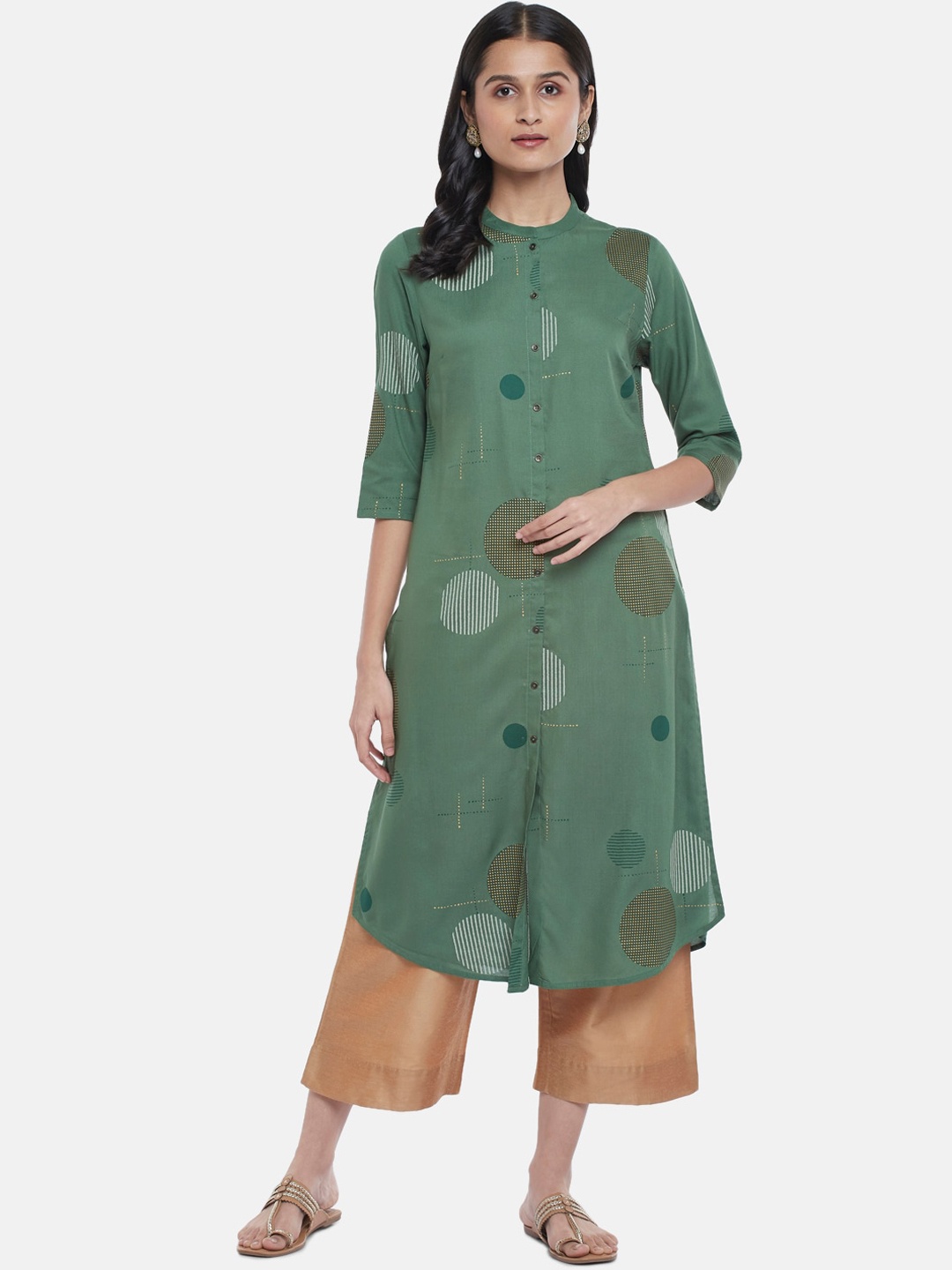 

RANGMANCH BY PANTALOONS Women Green Geometric Printed Kurta