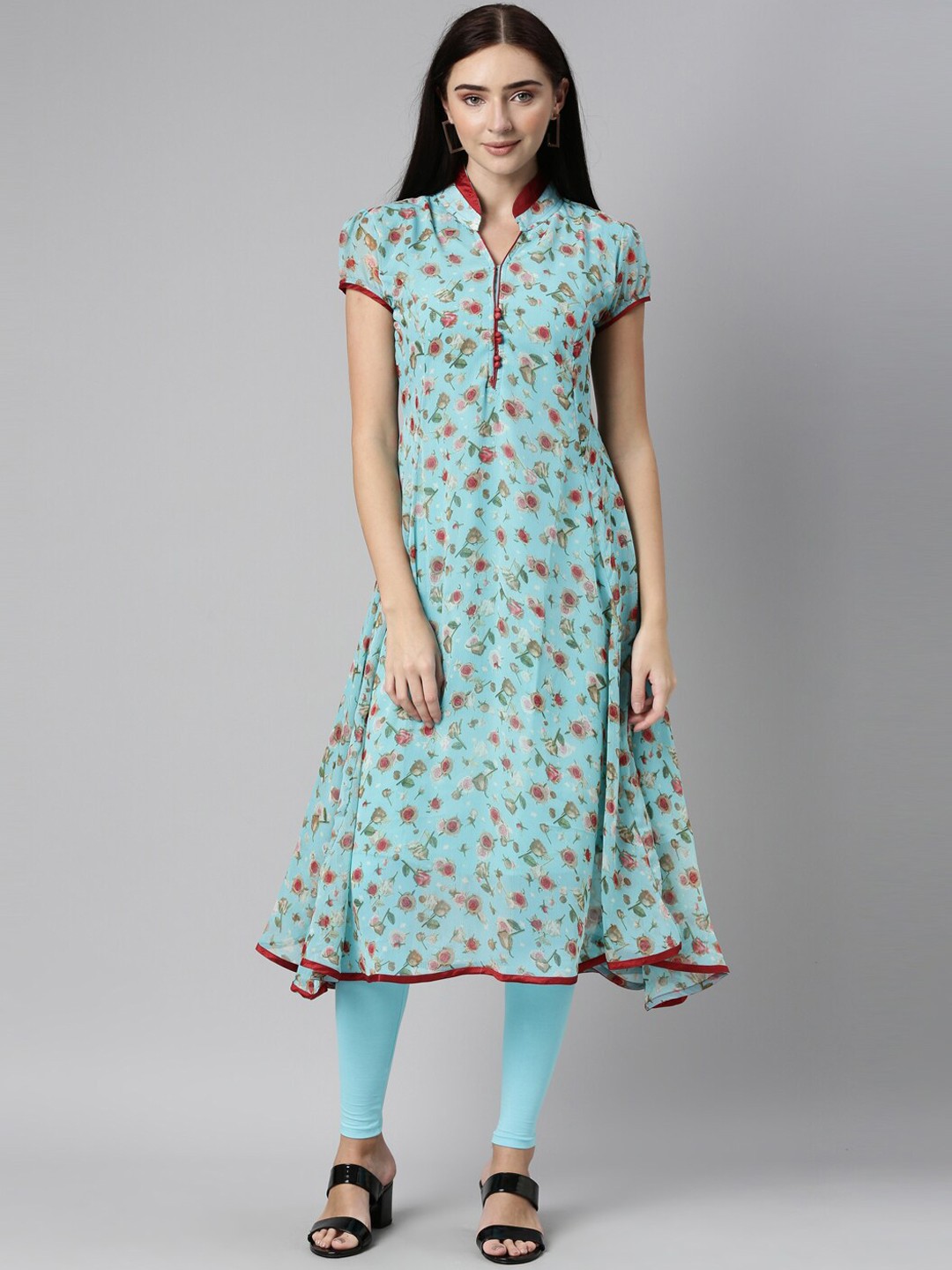 

Souchii Women Blue Floral Printed Floral Anarkali Kurta