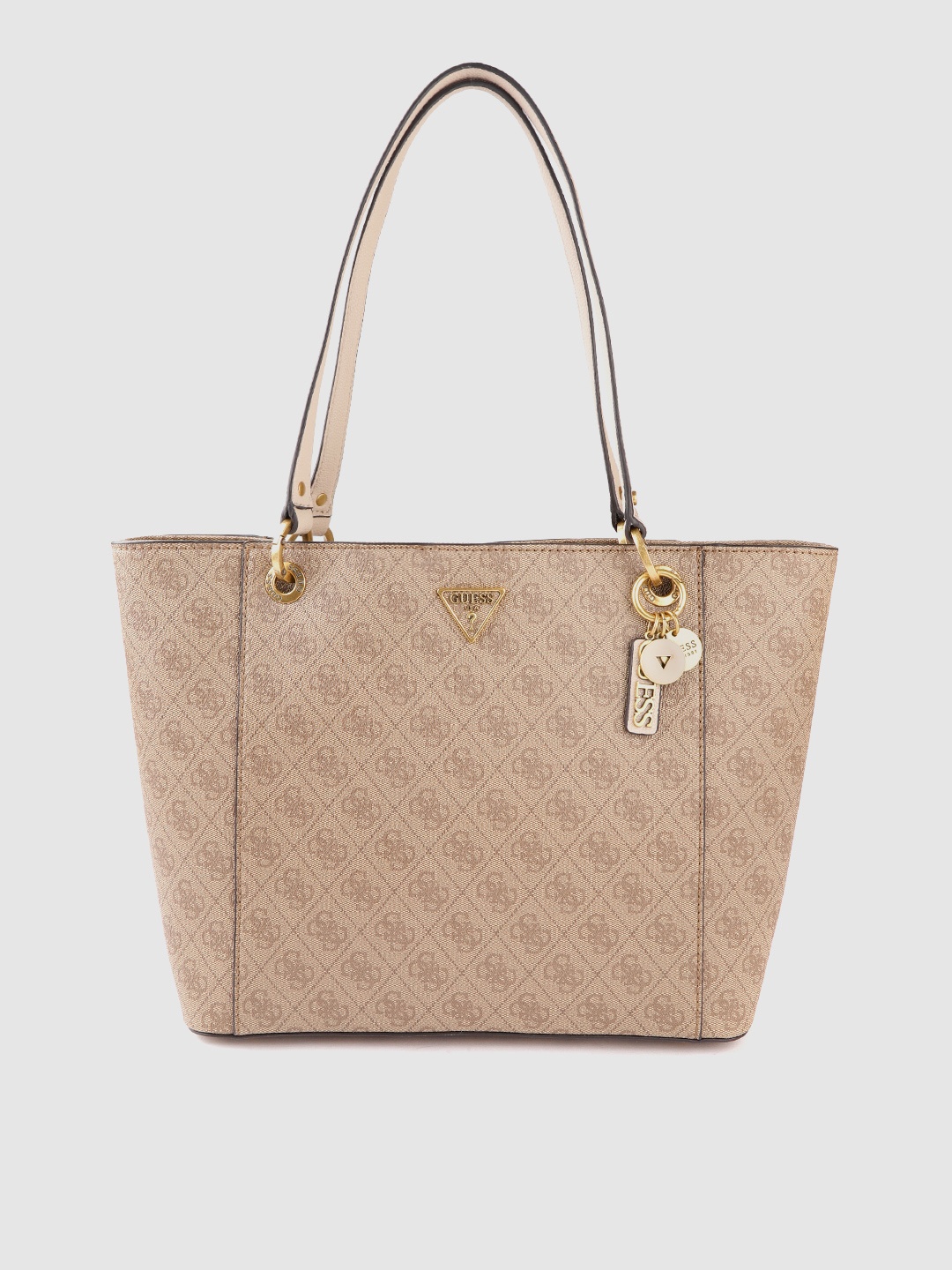 

GUESS Women Brown Brand Logo Print Structured Shoulder Bag