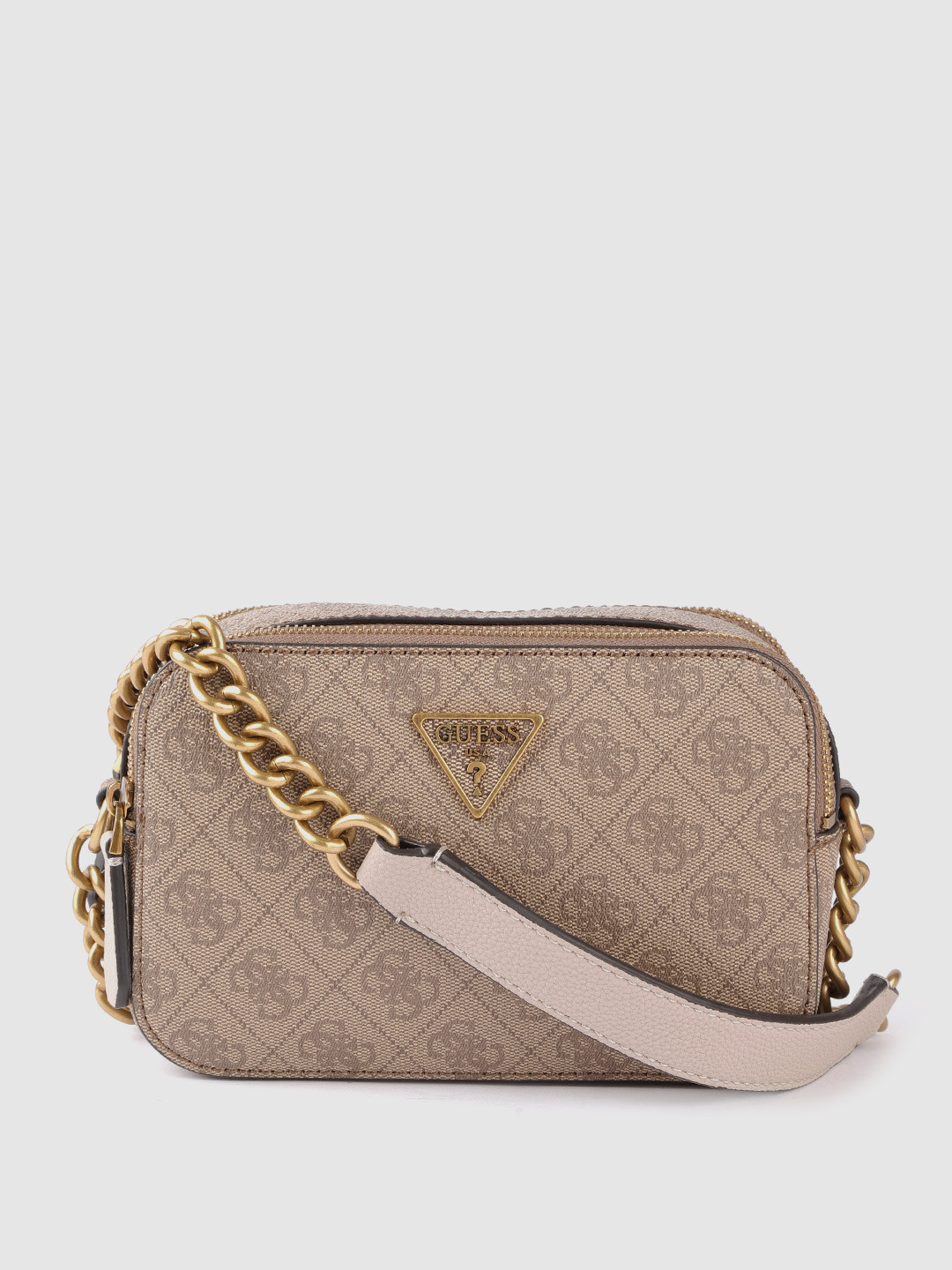 

GUESS Women Brown Brand Logo Print Structured Sling Bag