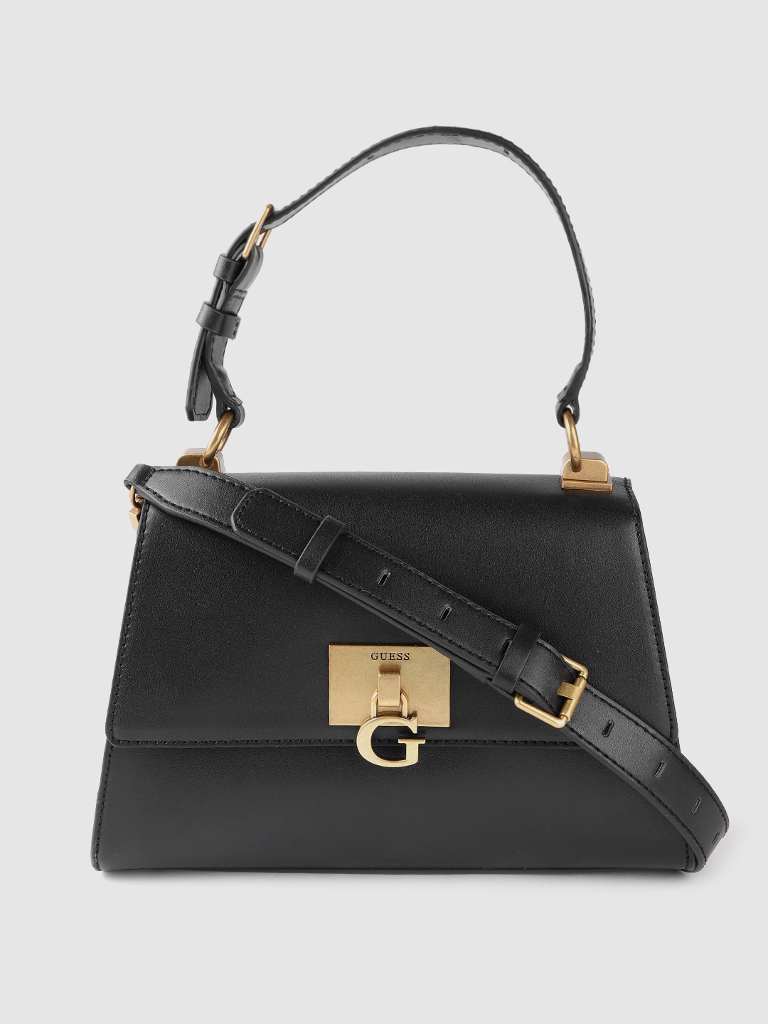 

GUESS Black Solid Structured Satchel with Detachable Sling Strap