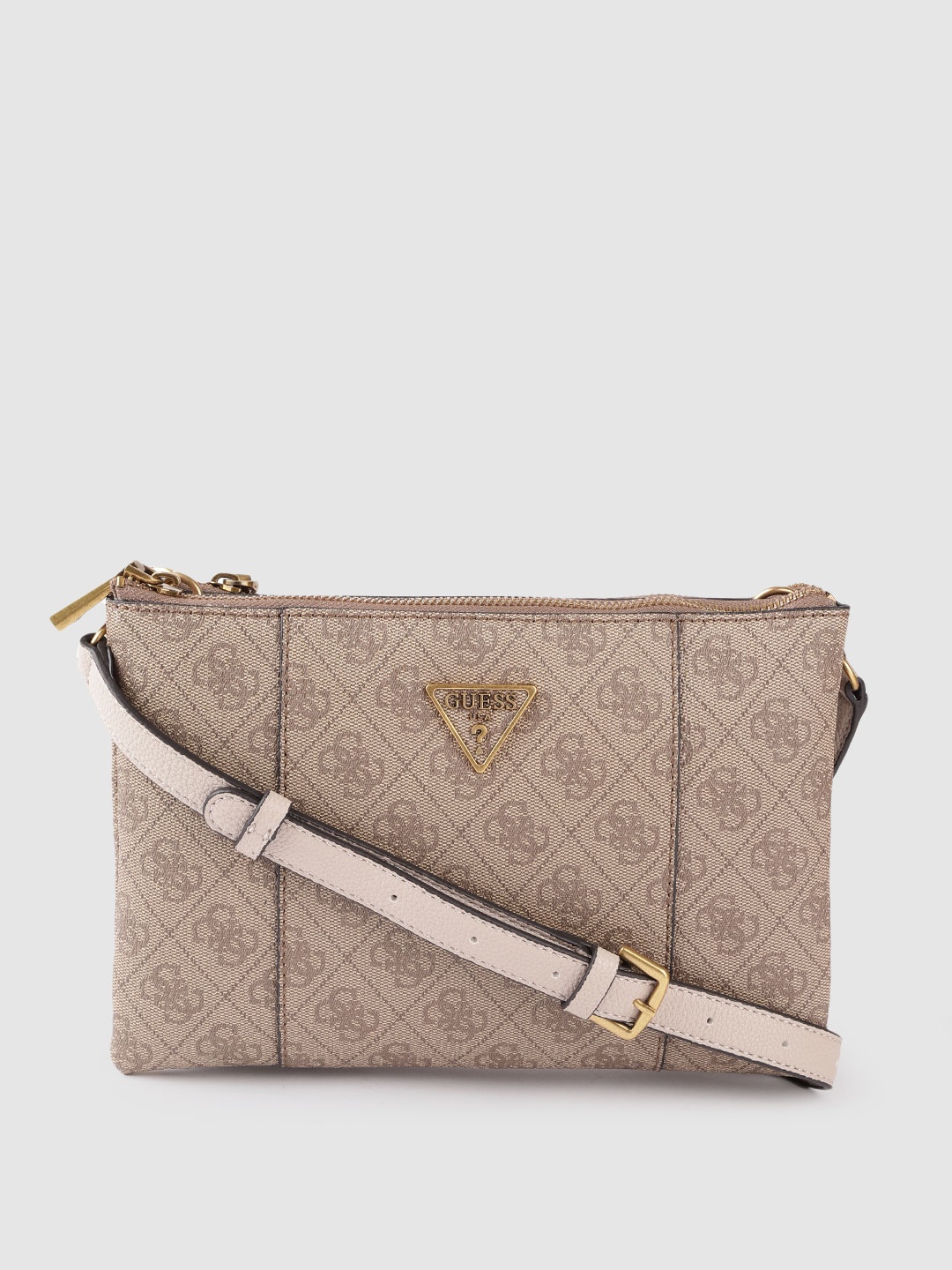 

GUESS Women Brown Brand Logo Print Structured Sling Bag
