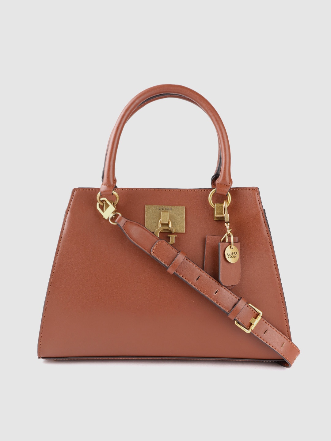 

GUESS Women Tan Brown Solid Structured Handheld Bag