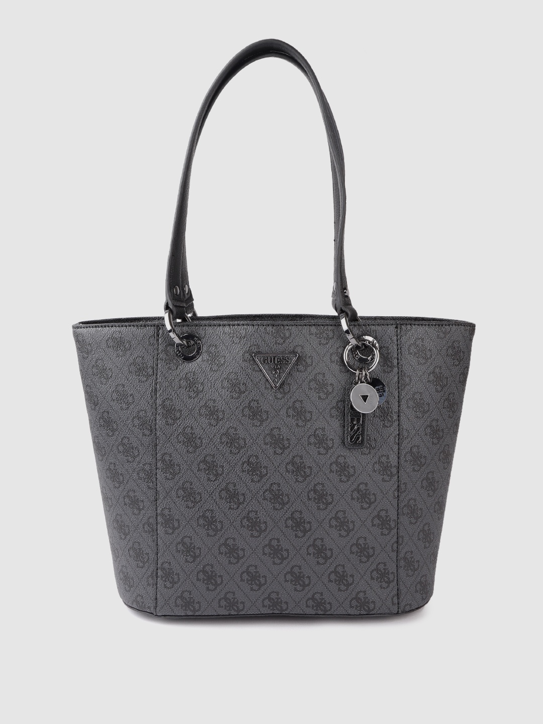 

GUESS Women Black Brand Logo Print Structured Shoulder Bag