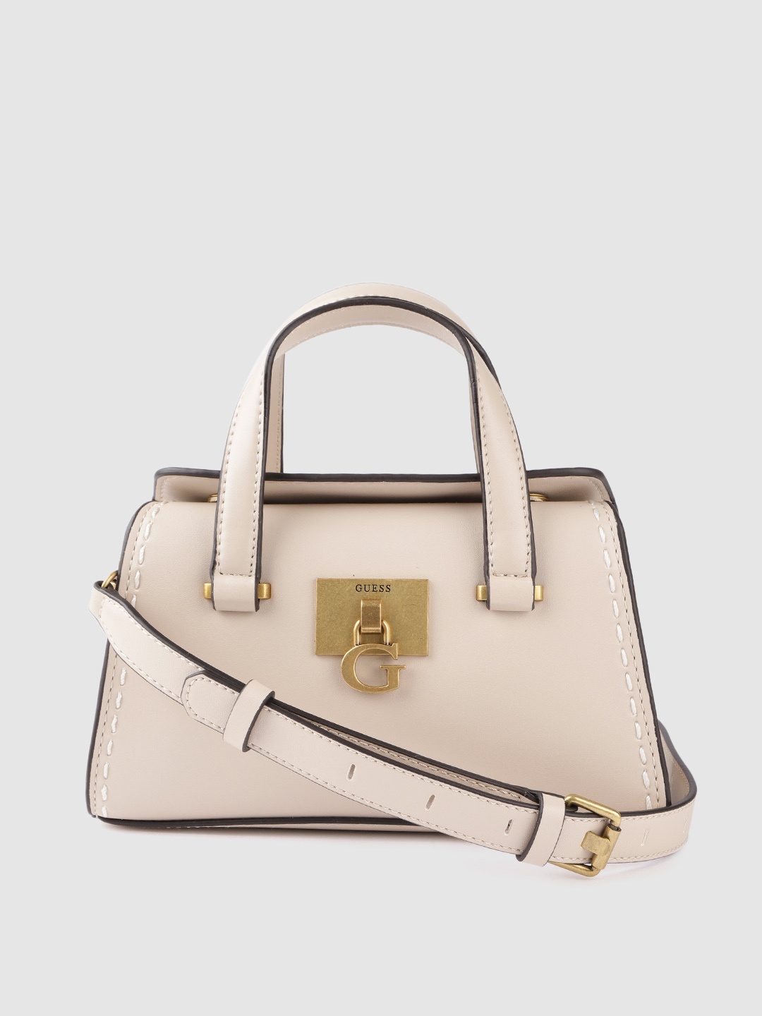 

GUESS Women Nude-Coloured Solid Structured Handheld Bag