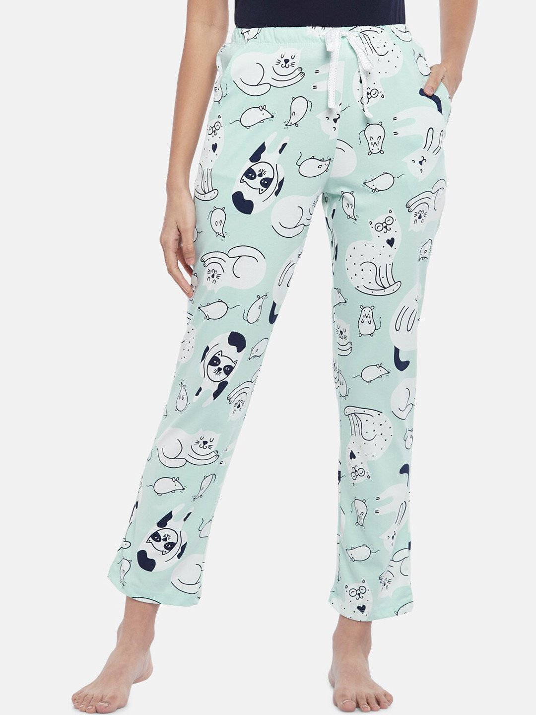 

Dreamz by Pantaloons Women Sea Green Printed Lounge Pants