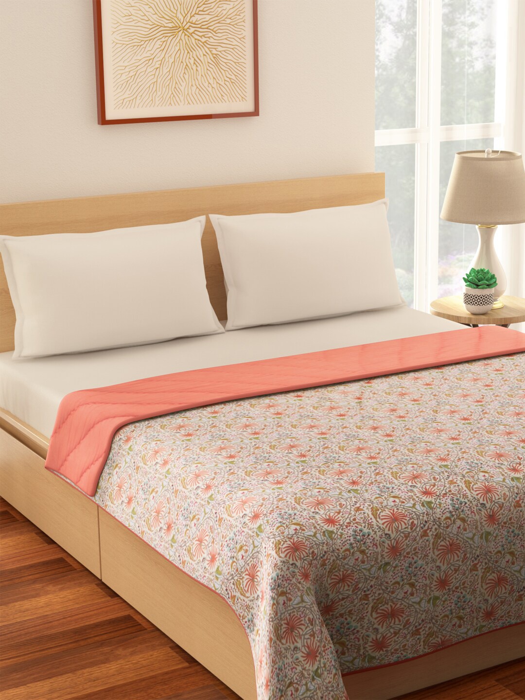 

Living scapes by Pantaloons Off-White Floral Mild Winter 210 GSM Cotton Double Bed Quilt