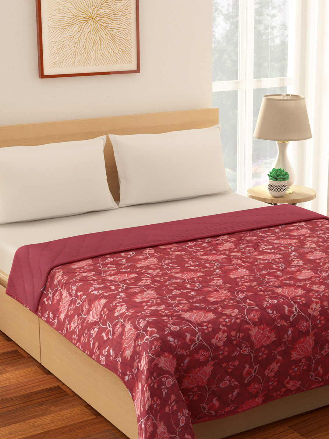 

Living scapes by Pantaloons Red & White 180 GSM Double Floral Mild Winter Bed Quilt