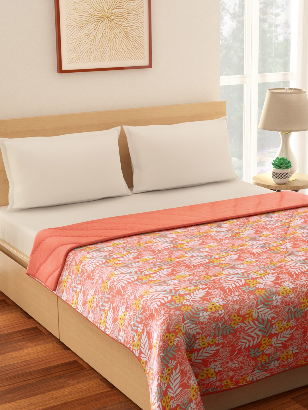 

Living scapes by Pantaloons Peach-Coloured & White Floral Mild Winter 210 GSM Double Bed Quilt