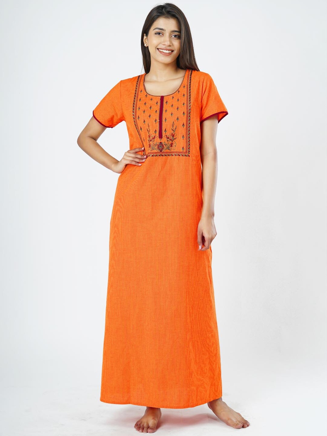 

Maybell Orange Checked Maxi Nightdress