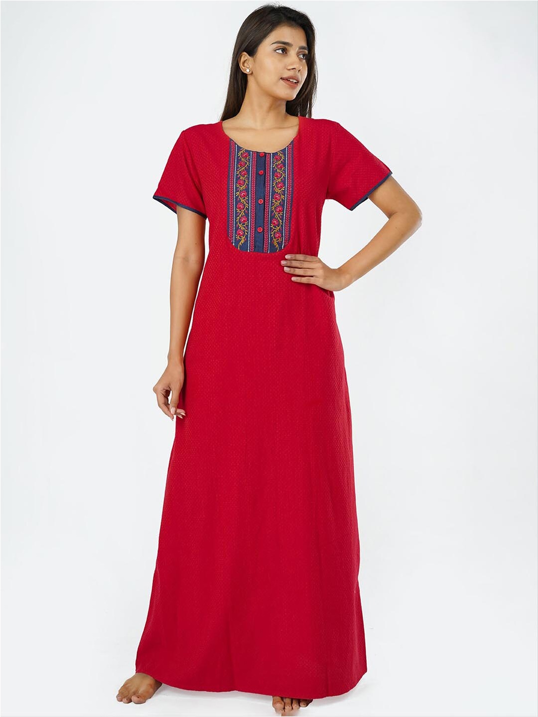 

Maybell Pink Embroidered Pure Cotton Maxi Nightdress
