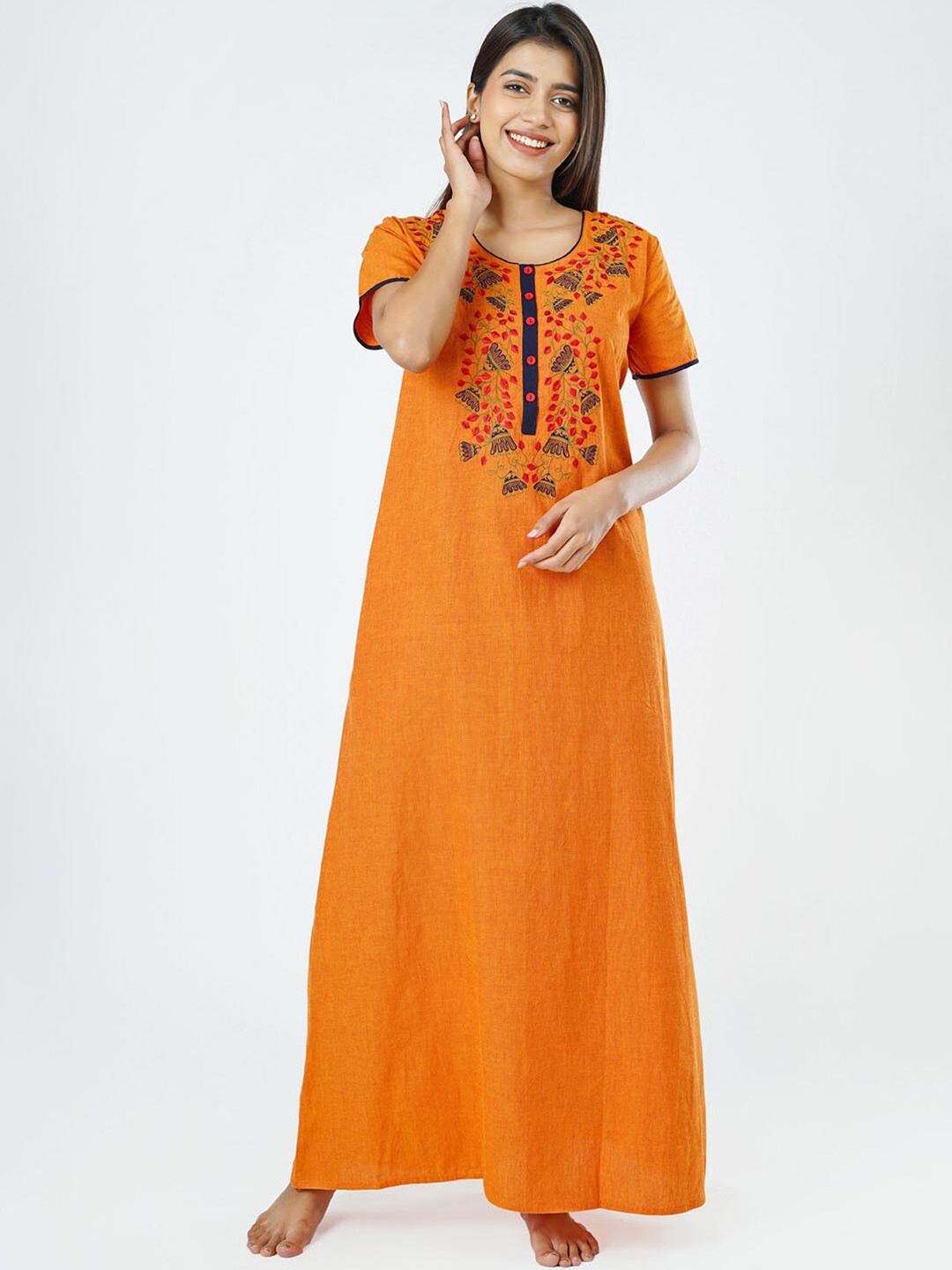 

Maybell Orange Embroidered Maxi Nightdress