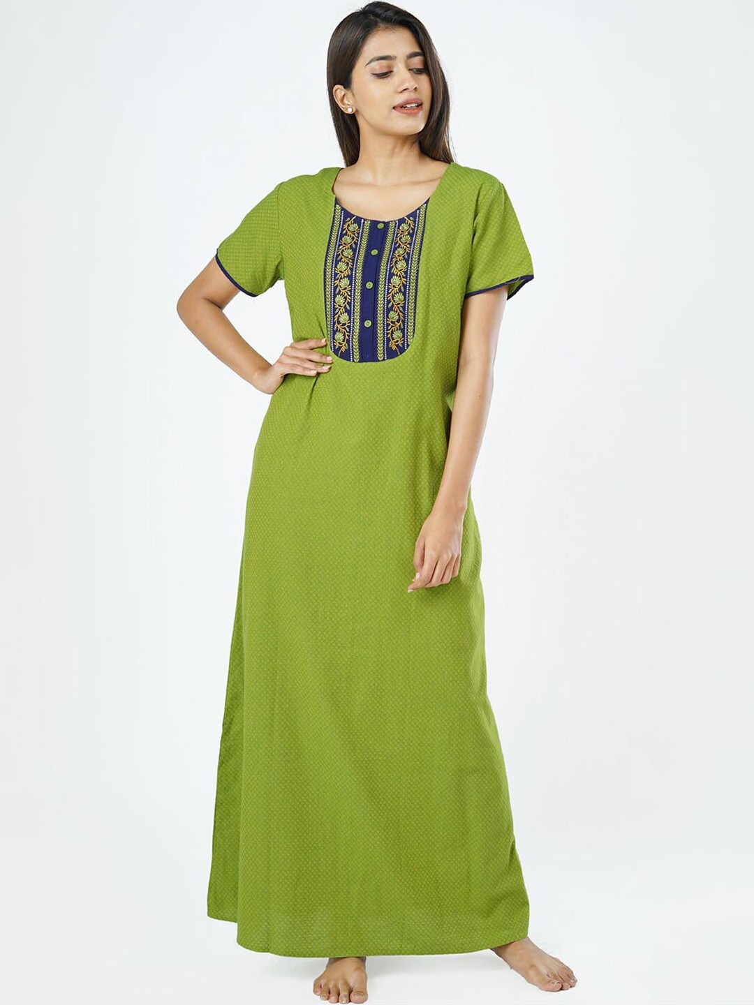 

Maybell Women Green Embroidered Maxi Nightdress