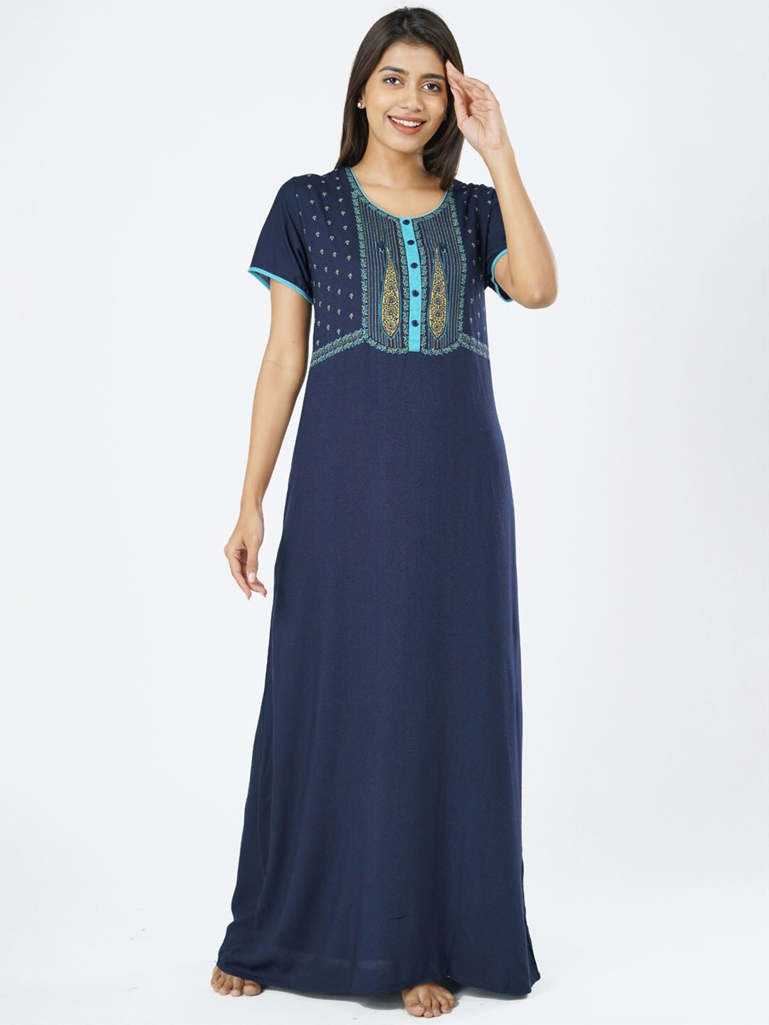 

Maybell Women Blue Printed Maxi Nightdress