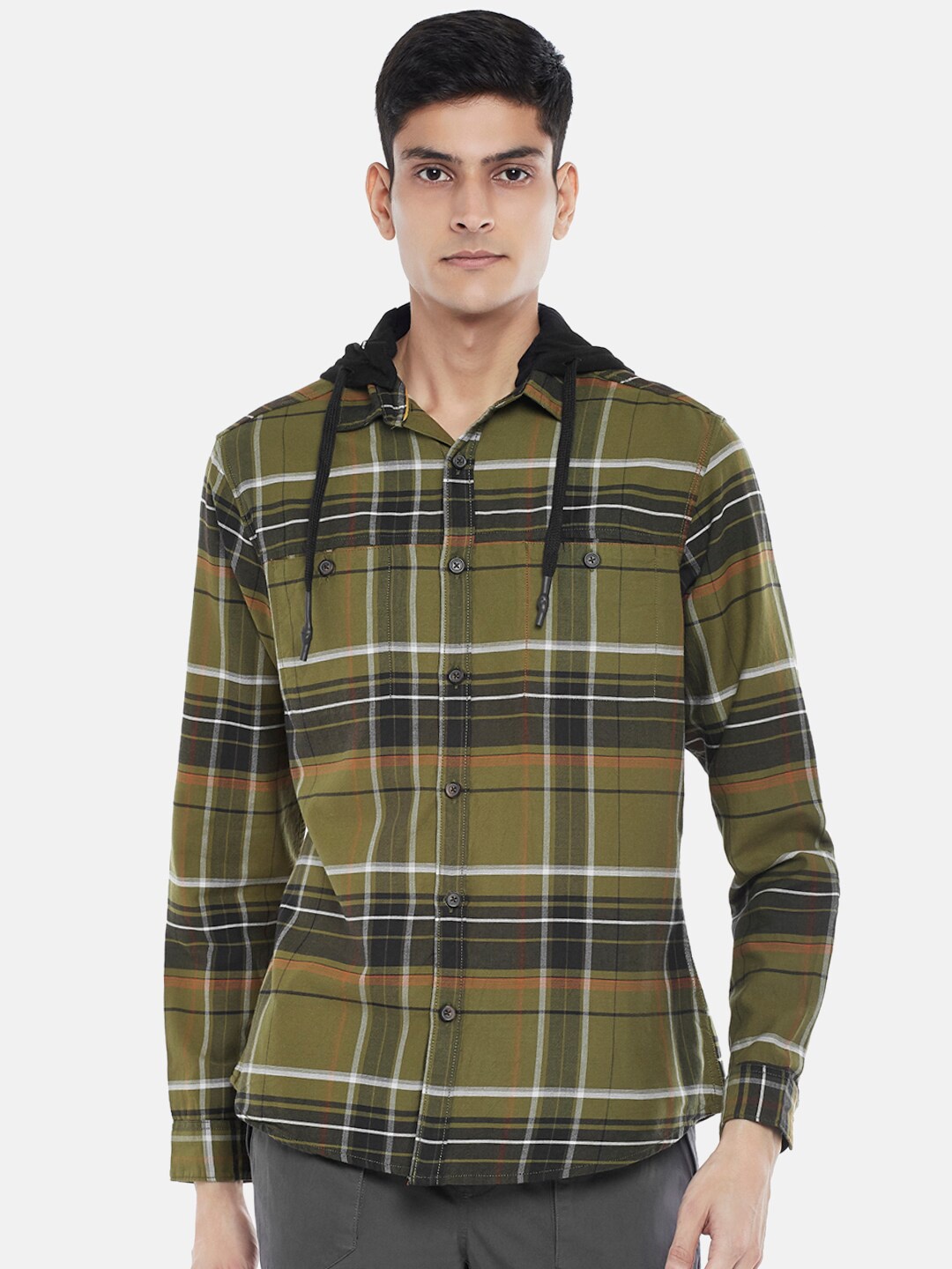 

Urban Ranger by pantaloons Men Olive Green Slim Fit Tartan Checked Casual Shirt