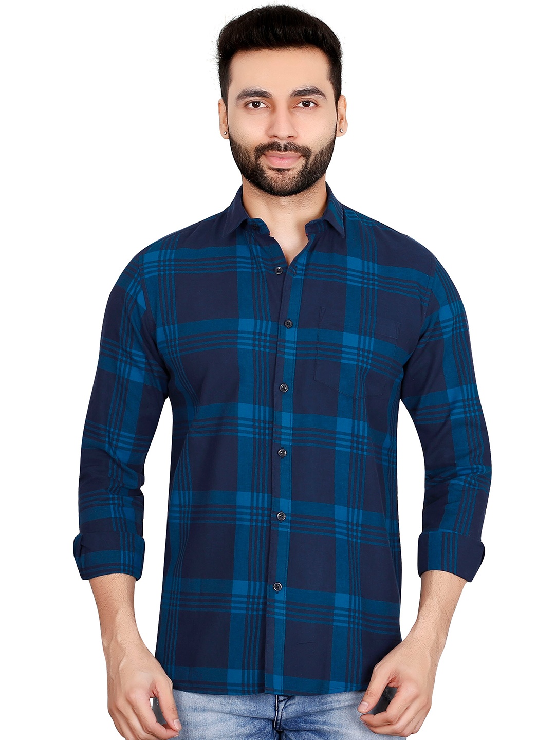 

5TH ANFOLD Men Blue Slim Fit Checked Casual Shirt