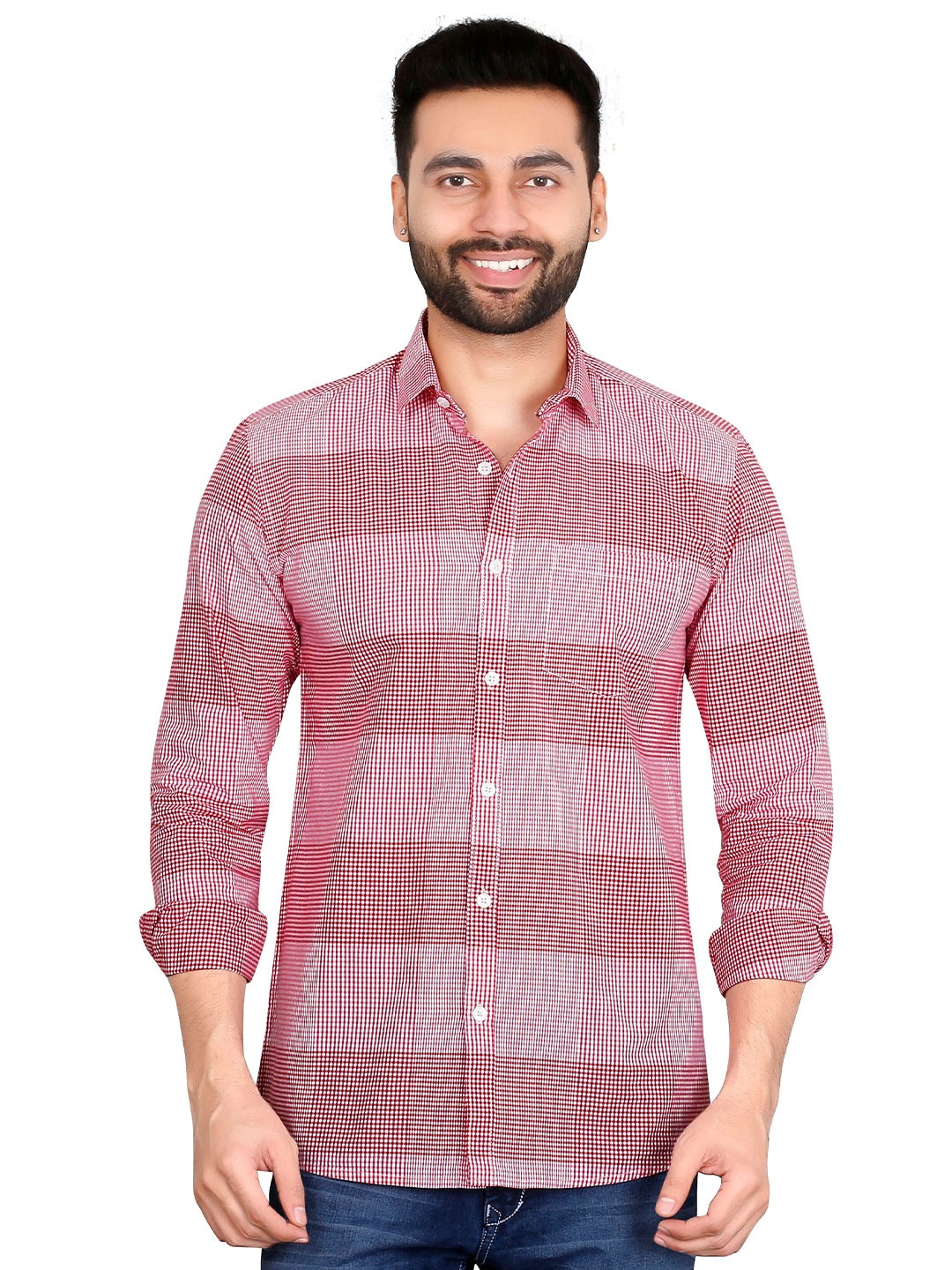 

5TH ANFOLD Men Pink & Red Slim Fit Checked Casual Shirt