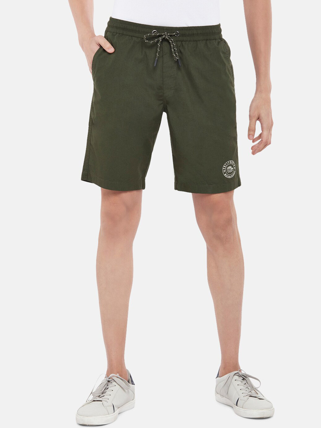 

Urban Ranger by pantaloons Men Olive Green Solid Slim Fit Shorts