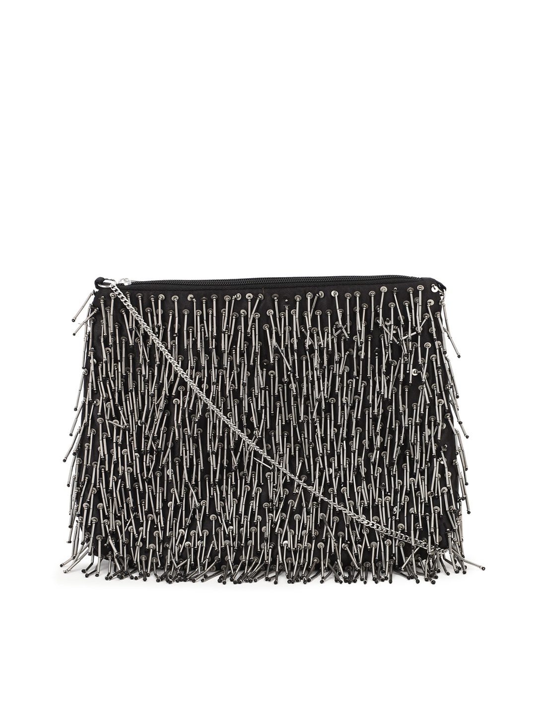 

FOREVER 21 Women Grey Embellished Structured Sling Bag with Fringed