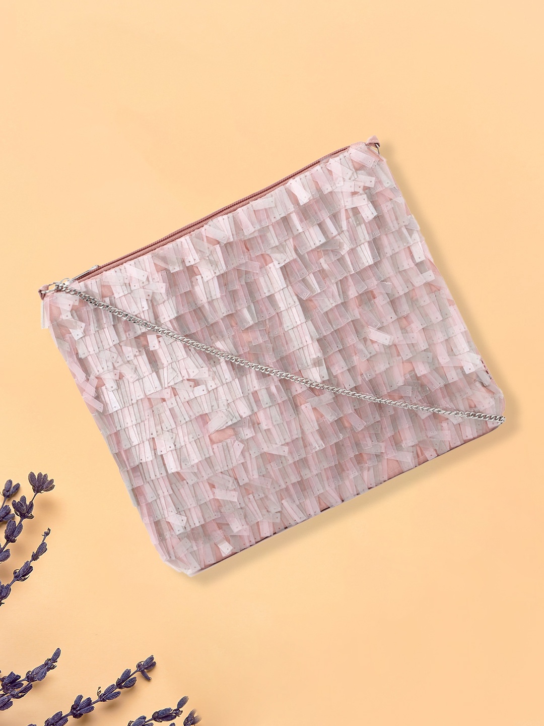 

FOREVER 21 Pink Textured Structured Sling Bag with Tasselled