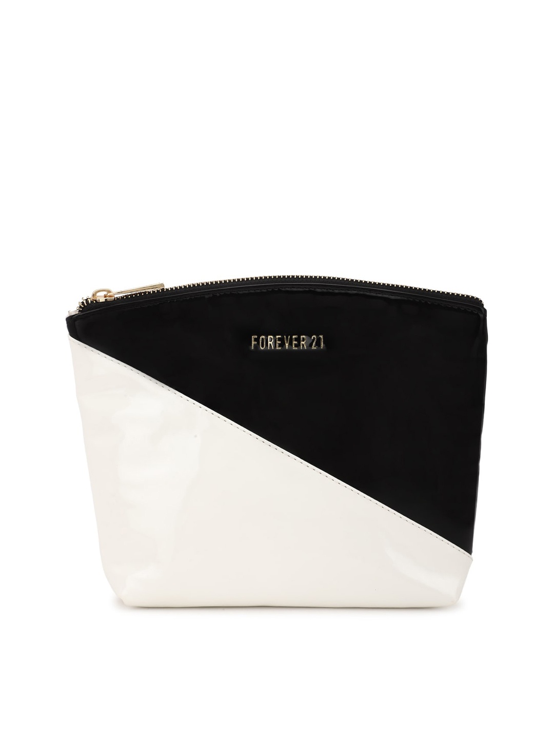 FOREVER 21 White & Black Colourblocked PU Travel Pouch