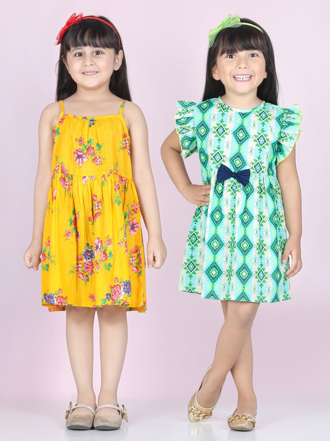 

Cutiekins Girls Yellow & Green Pack Of 2 Printed Dresses