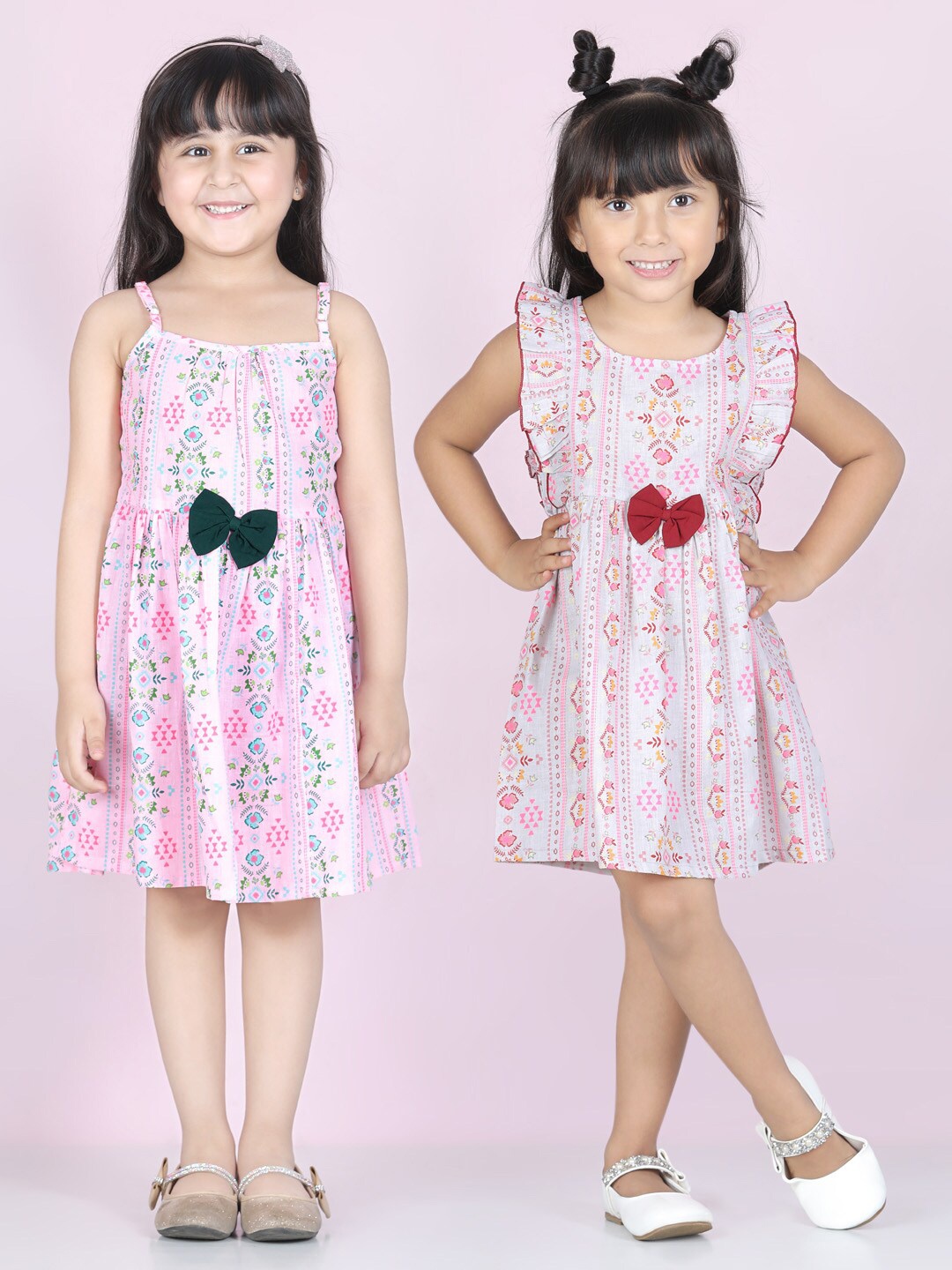 

Cutiekins Girls Pink & White Set Of 2 Floral A-Line Dress