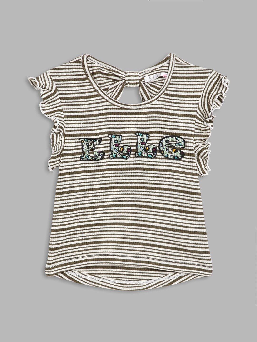 

ELLE Girls Olive Green Striped T-shirt