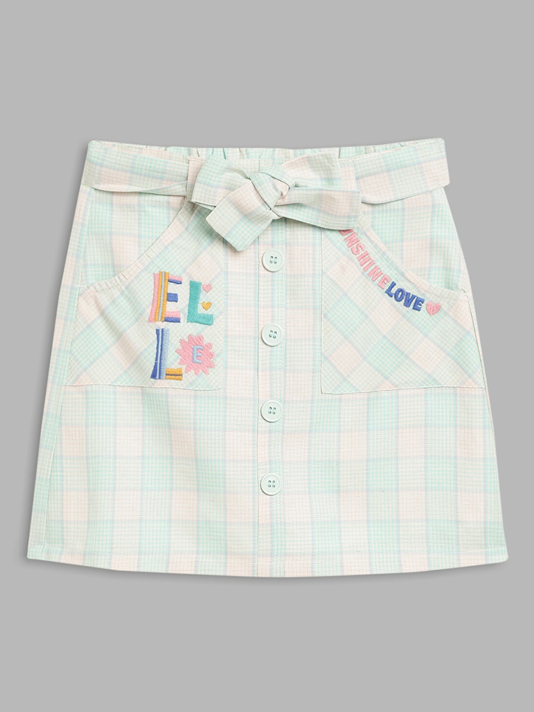 

ELLE Girls Green & Off White Checked A Line Mini Skirt