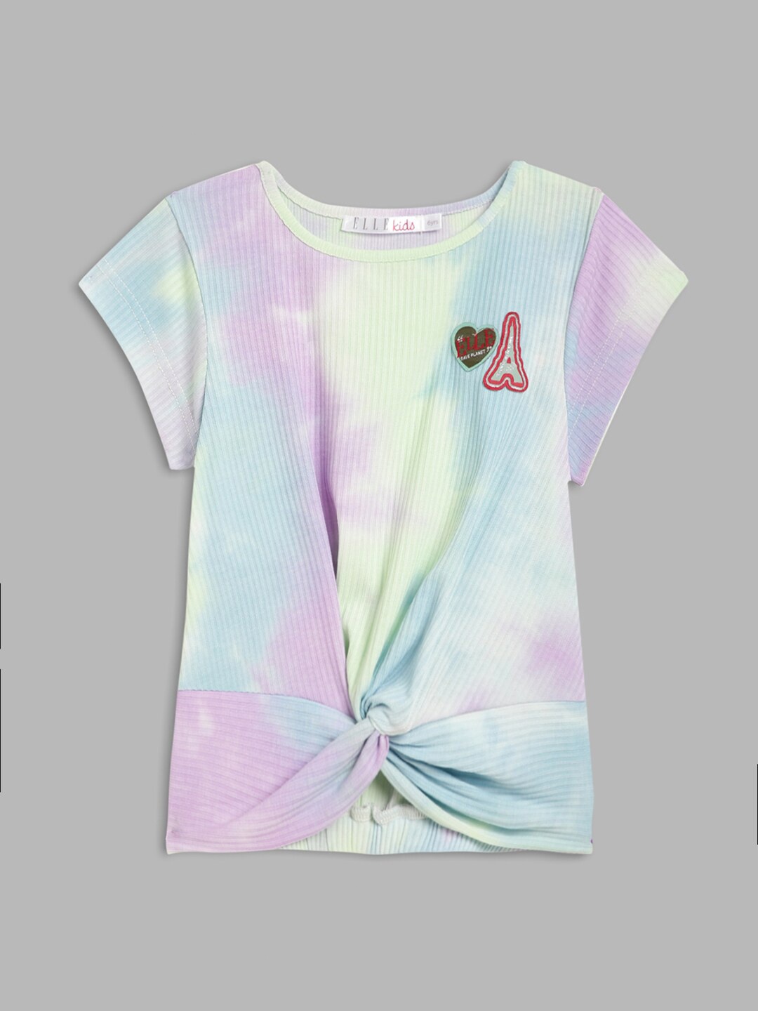 

ELLE Girls Purple & Green Tie and Dye Dyed V-Neck T-shirt