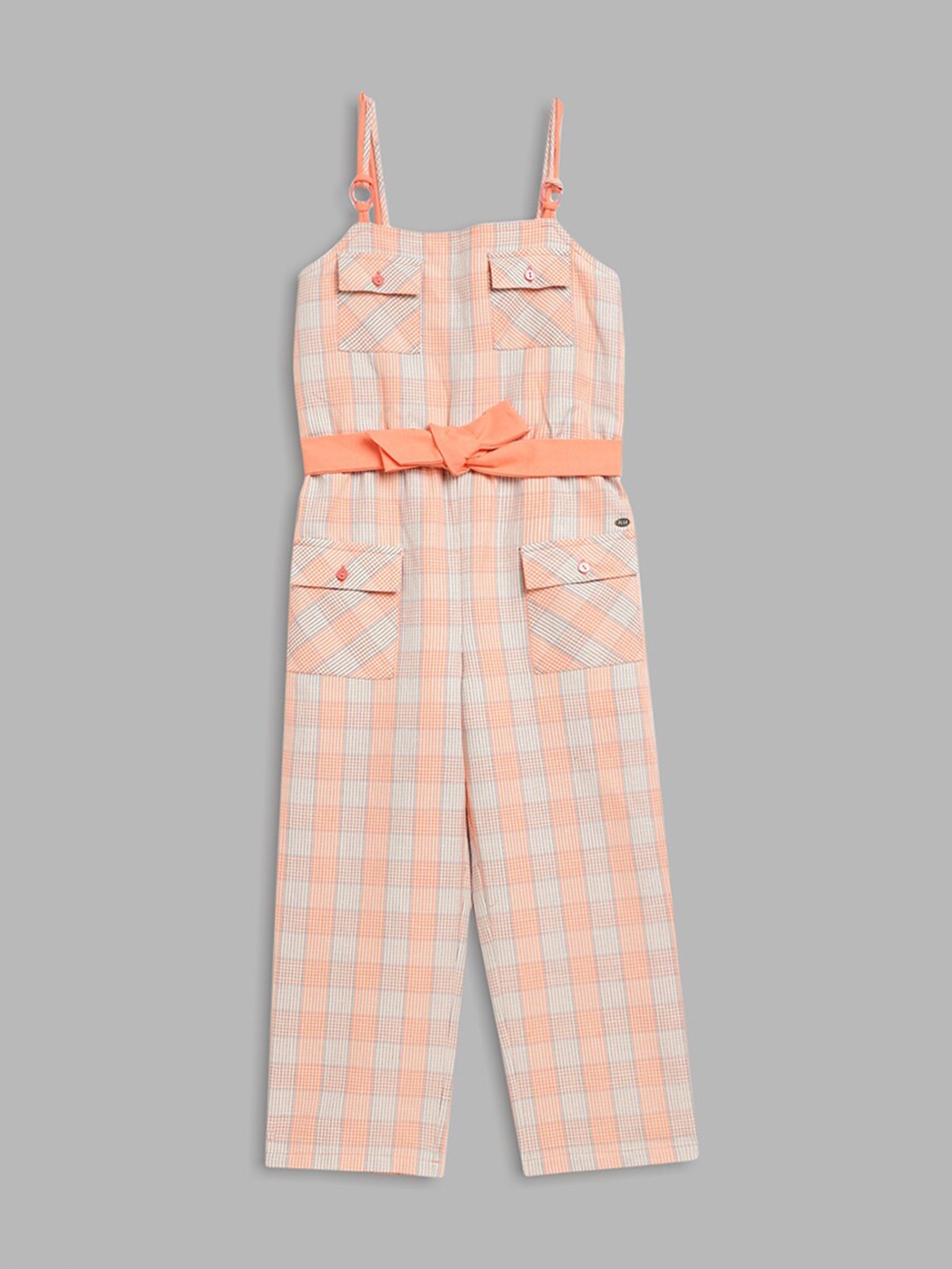 

ELLE Girls Orange & Black Checked Basic Jumpsuit