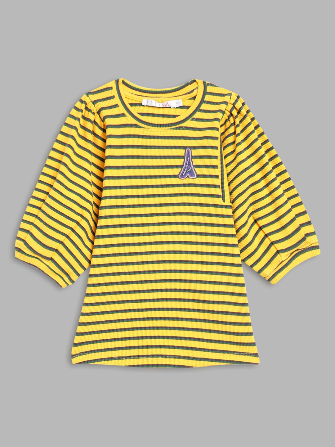 

ELLE Girls Yellow Striped Pure Cotton T-shirt