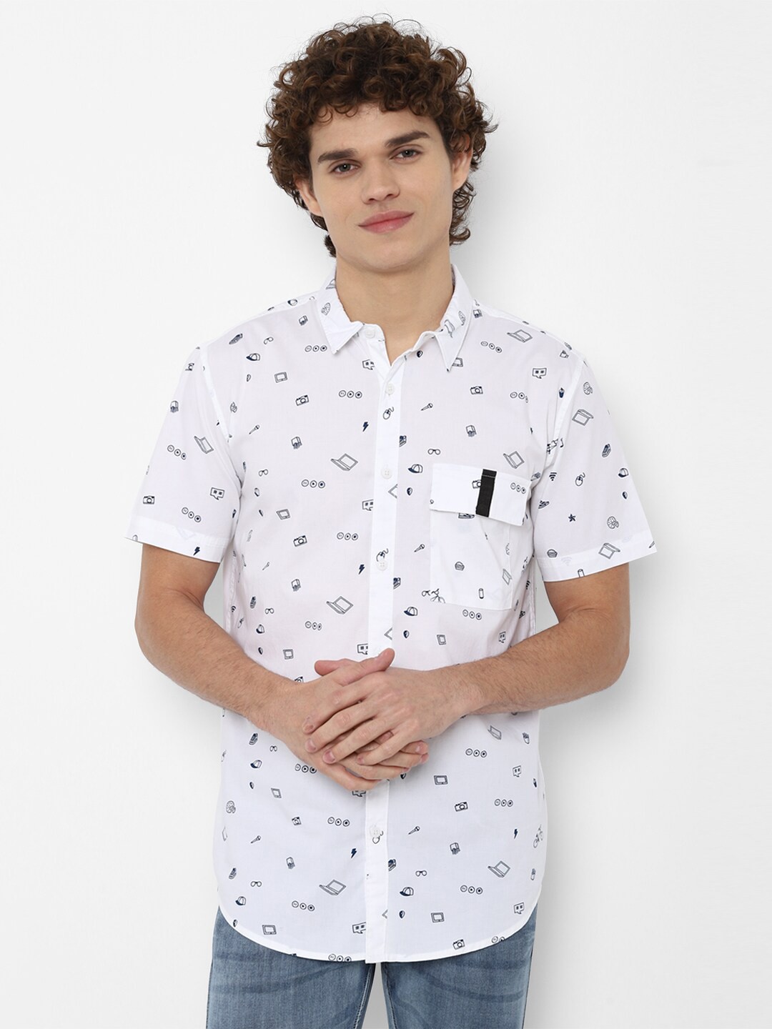 

FOREVER 21 Men White Printed Casual Shirt
