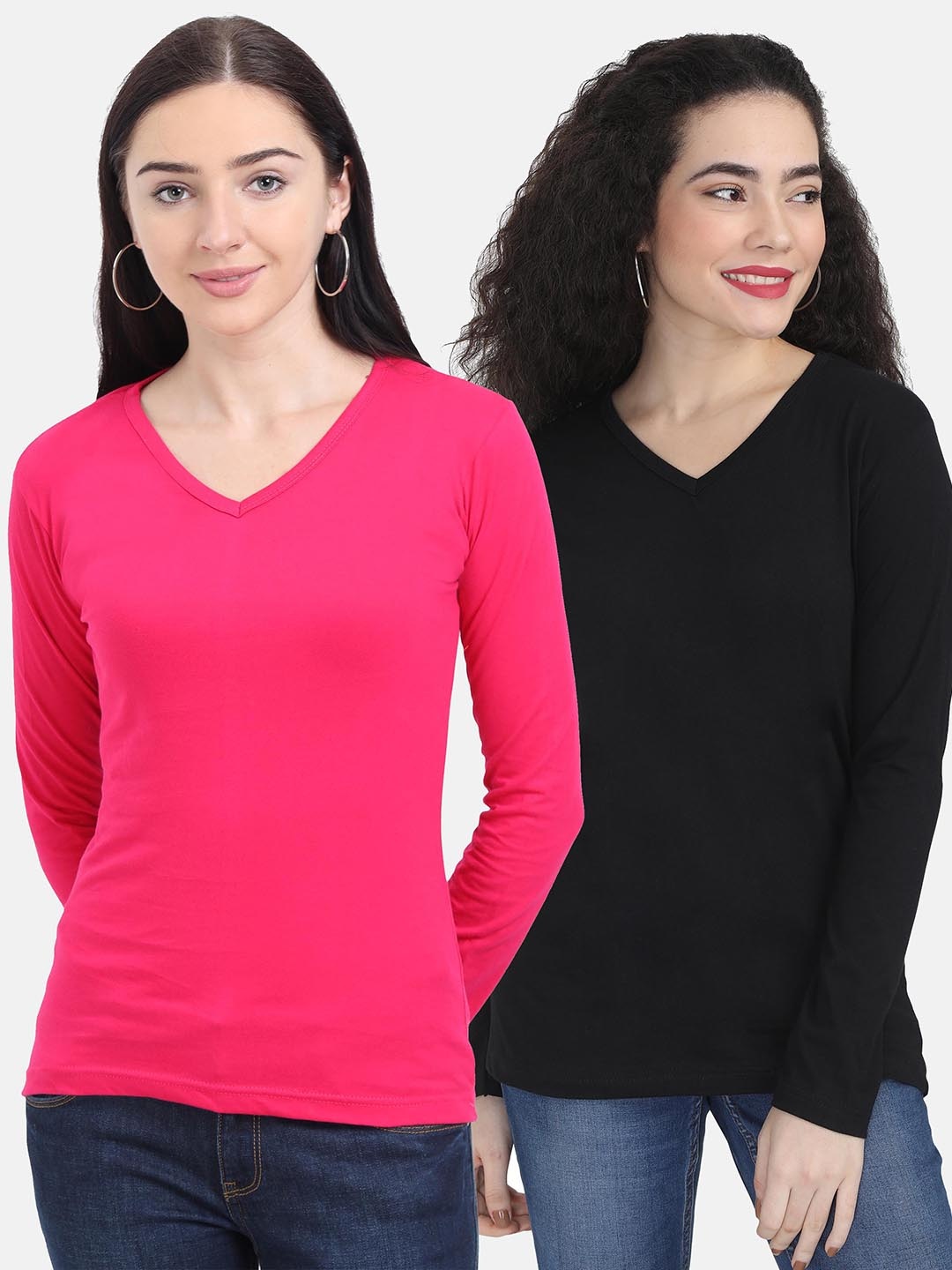 

Fleximaa Women Black & Pink Pack Of 2 T-shirts