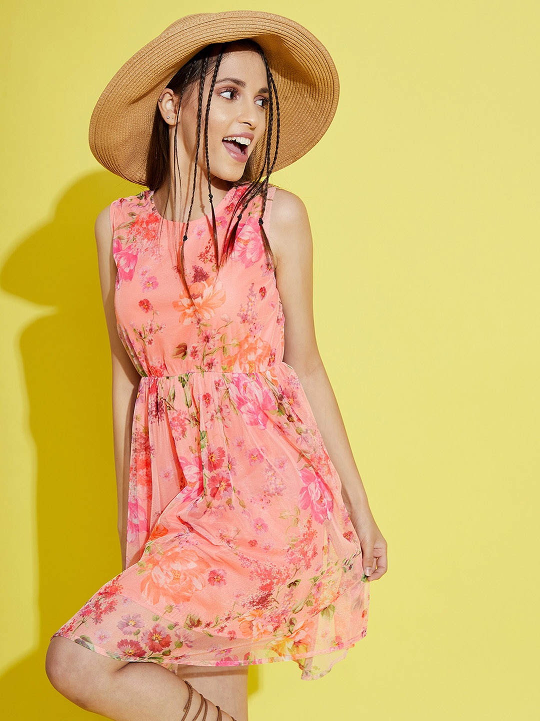 

Noh Voh - SASSAFRAS Kids Girls Peach-Coloured Floral Net Dress