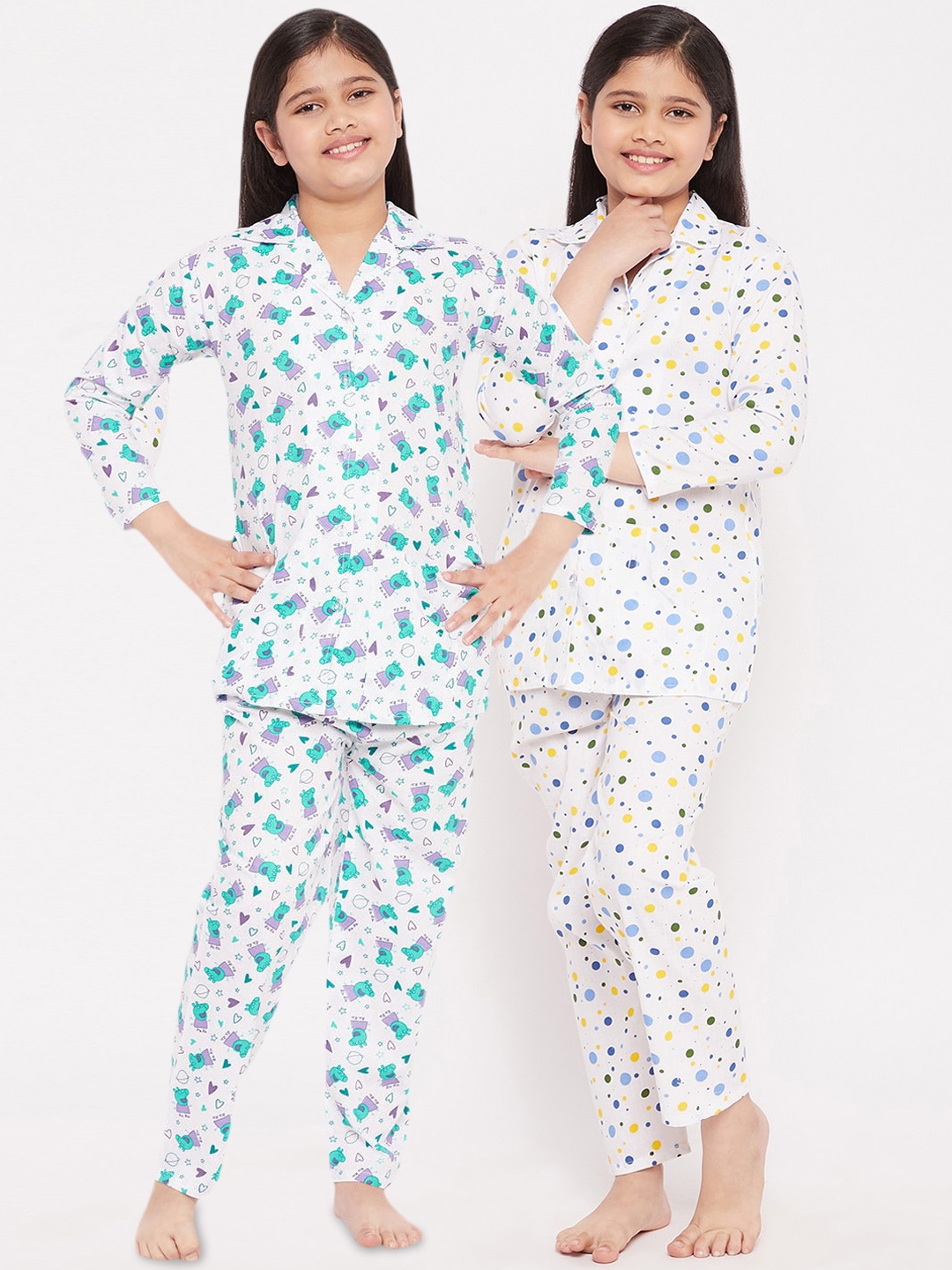 

KYDZI Girls Pack of 2 Printed Pure Cotton Night Suit, White