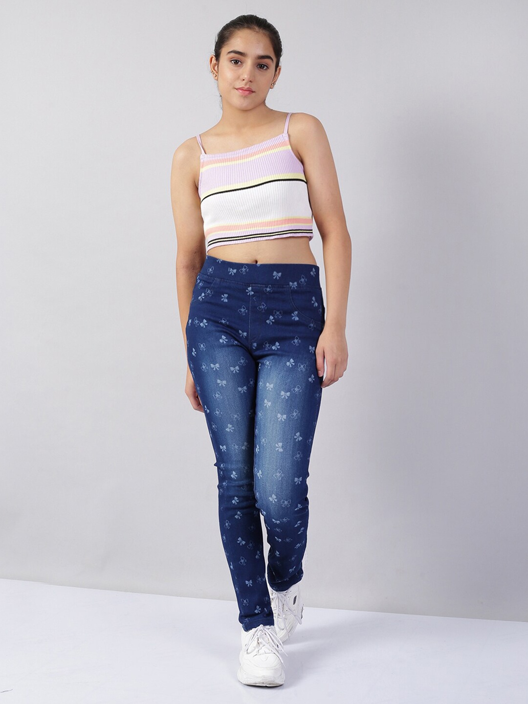 

Naughty Ninos Girls Blue Skinny Fit Printed Denim Jeggings