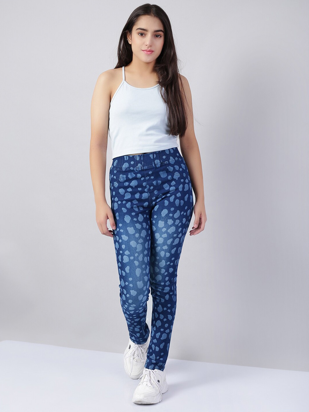 

Naughty Ninos Girls Blue Printed Denim Jeggings