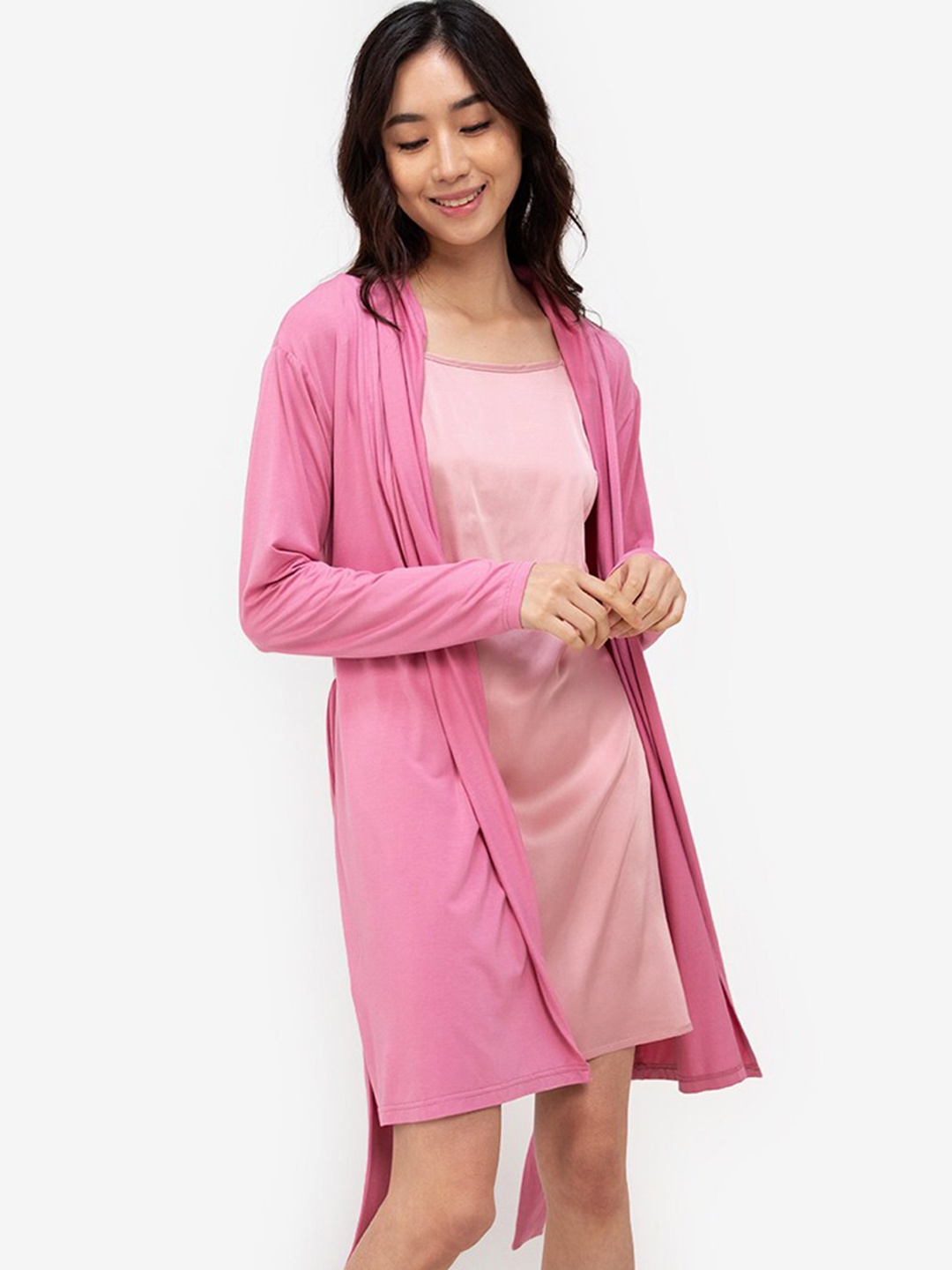 

ZALORA BASICS Women Pink Open Front Wrap Robe