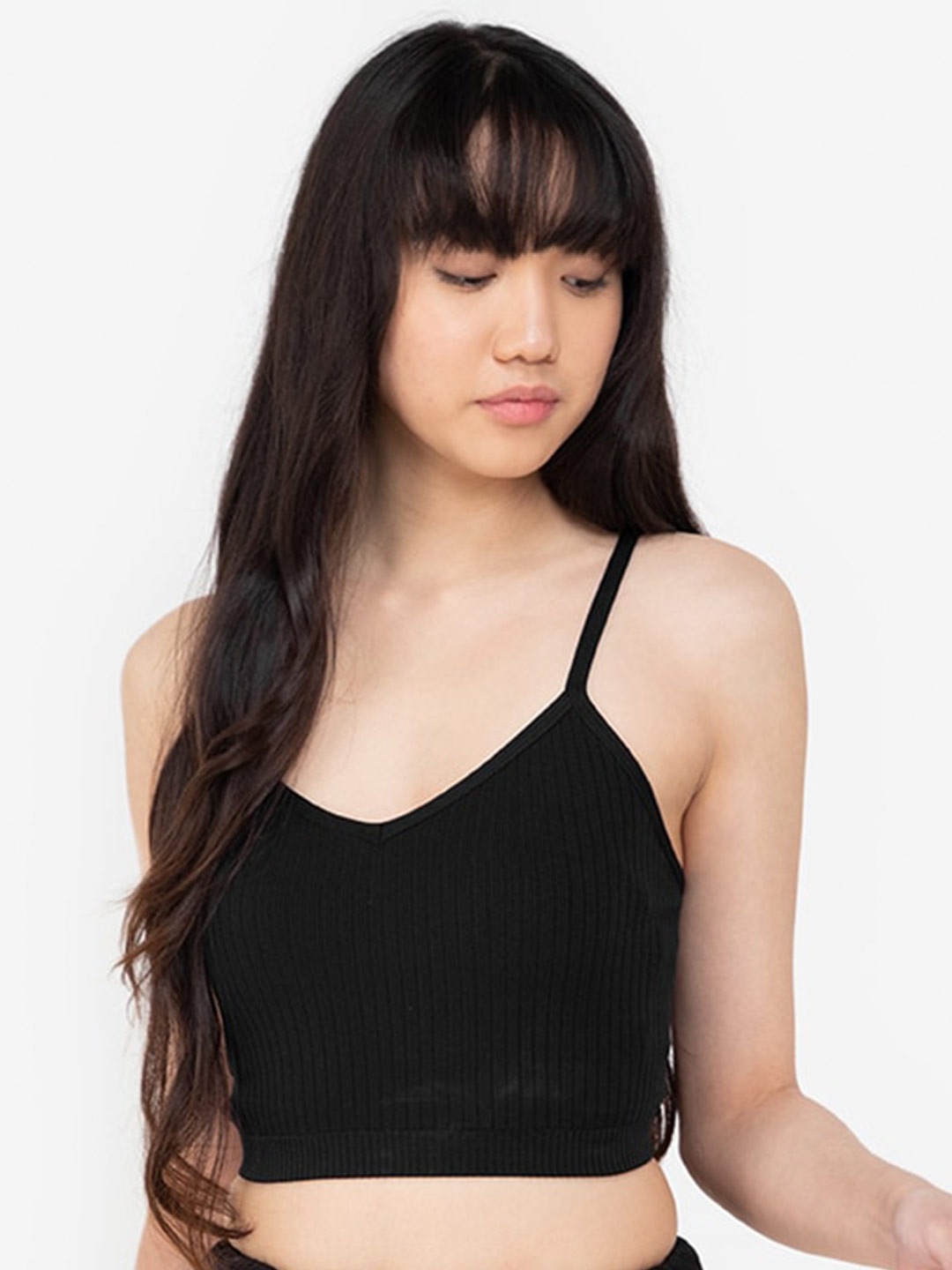 

ZALORA BASICS Women Black Self Design Bralette Crop Top