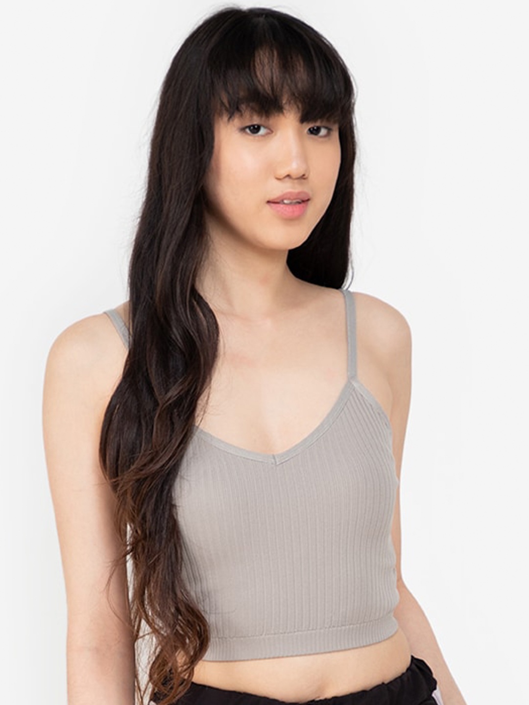 

ZALORA BASICS Grey Shoulder Strap Bralette Crop Top