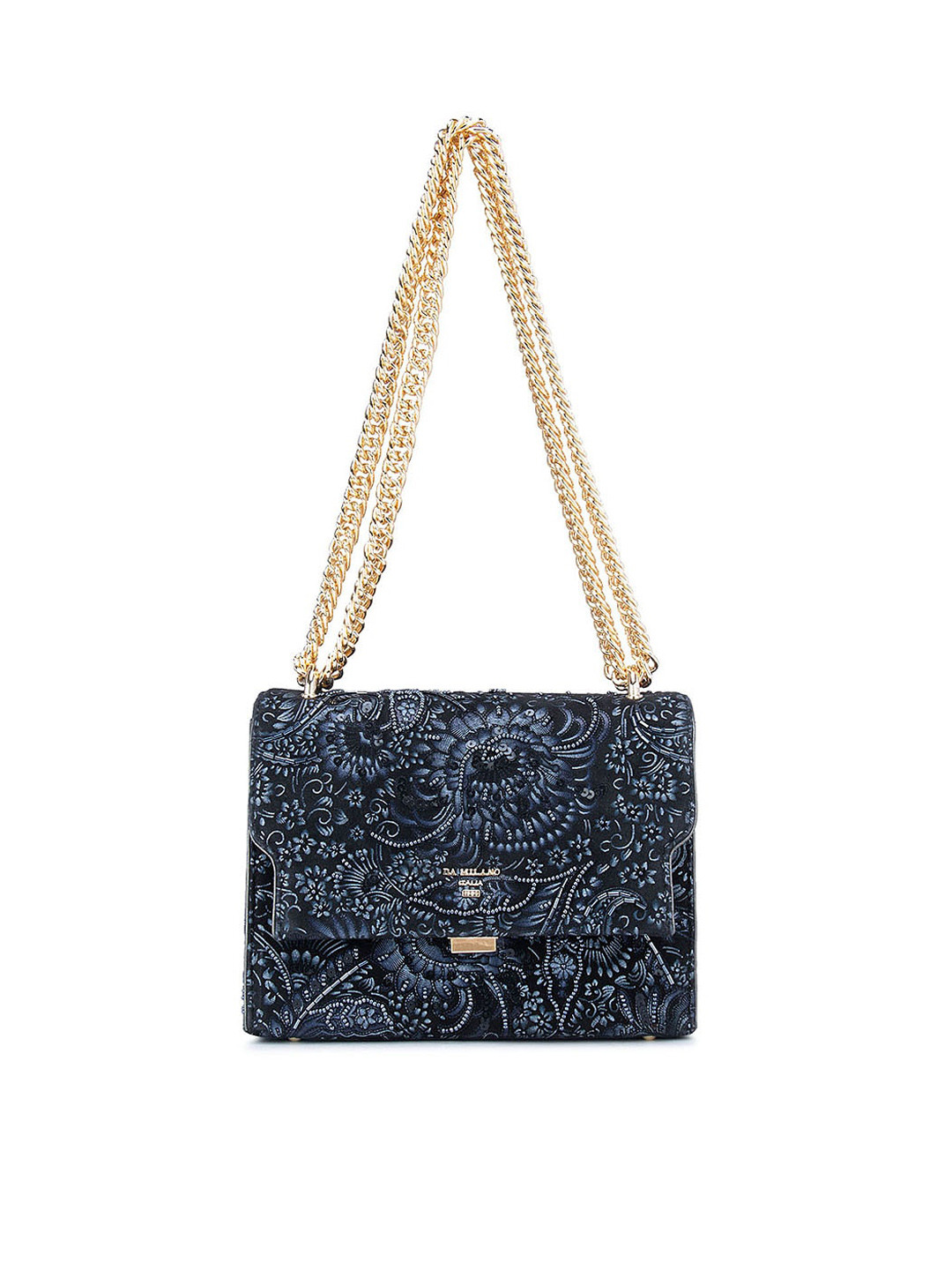 

Da Milano Blue Floral Printed Leather Structured Sling Bag